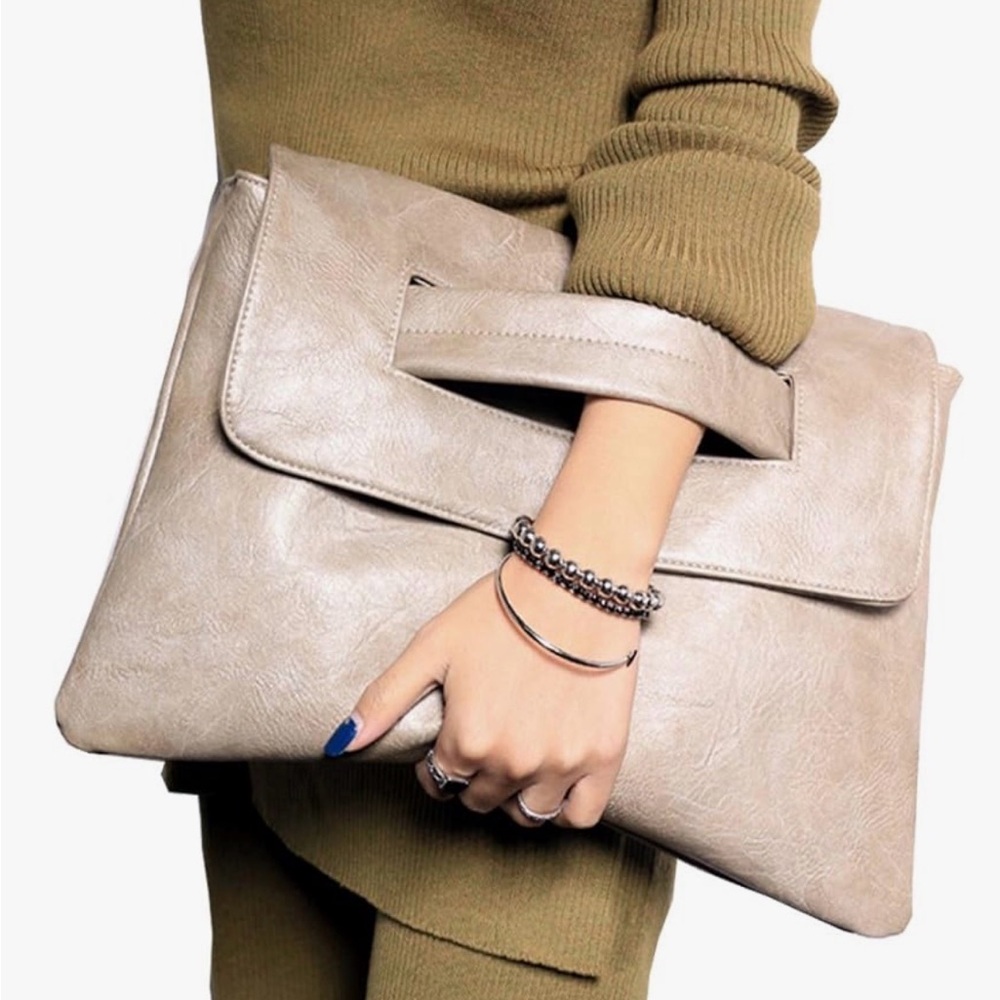 Clutch Handbag Messenger Style - Beige